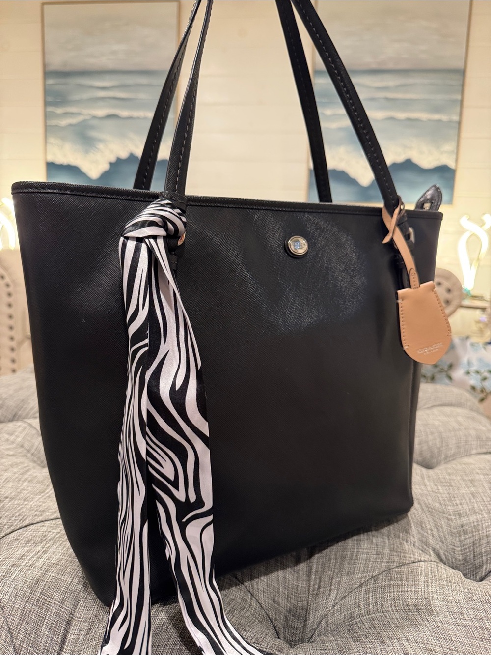 Coach Bag Large Peyton Leather Zip Top Tote Black Leather Tote - Picture 9 of 17